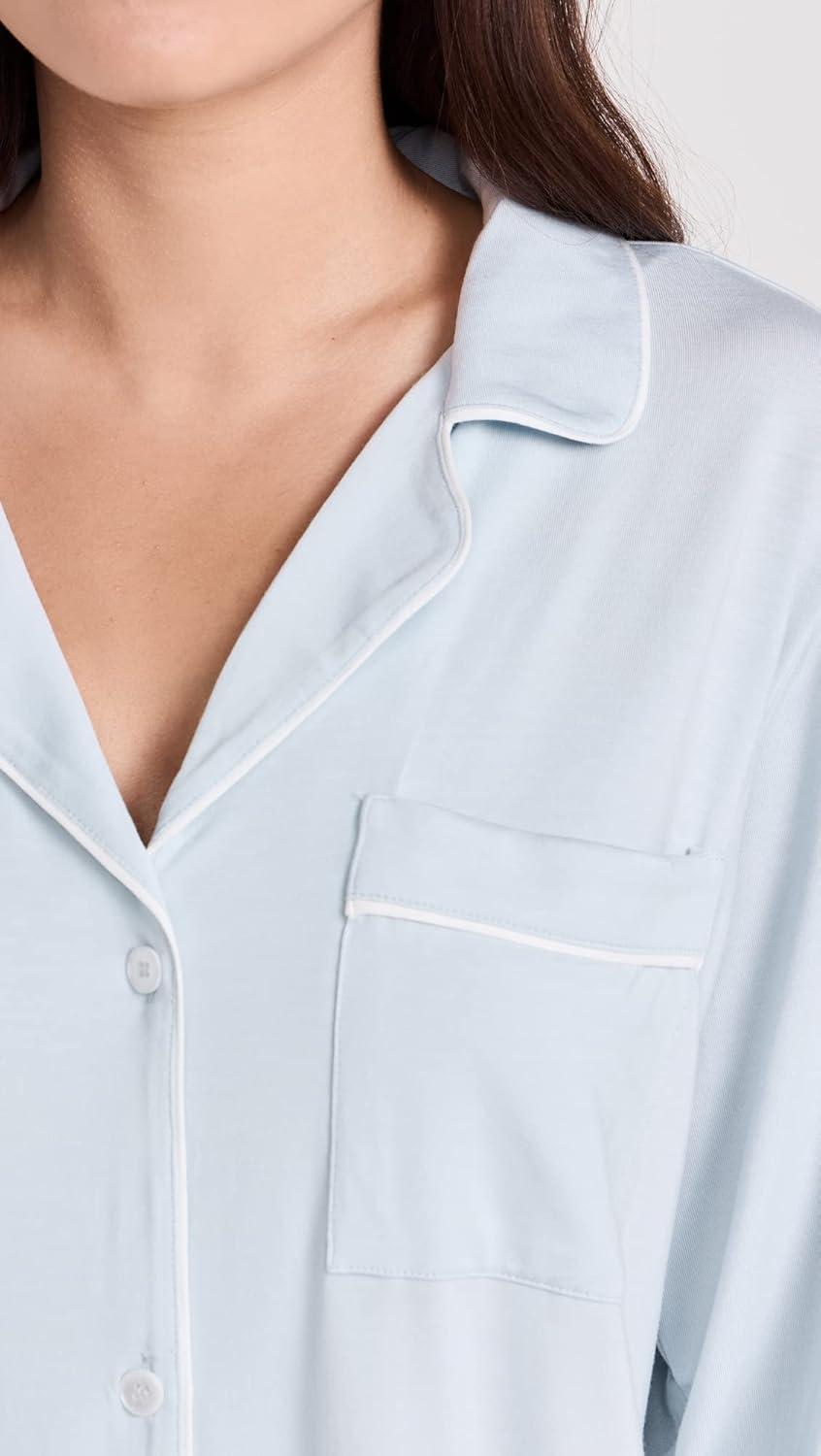 imageEberjey Gisele Classic Womens Pajama Set Long Sleeve Shirt Long PantsIce Blue Ivory