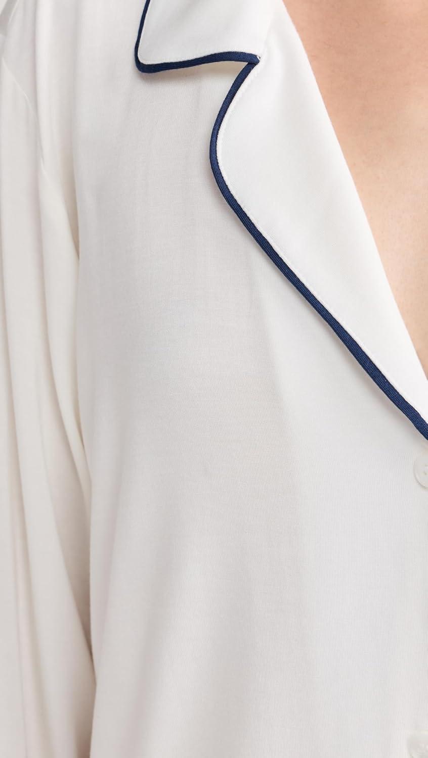 imageEberjey Gisele Classic Womens Pajama Set Long Sleeve Shirt Long PantsPure IvoryNavy