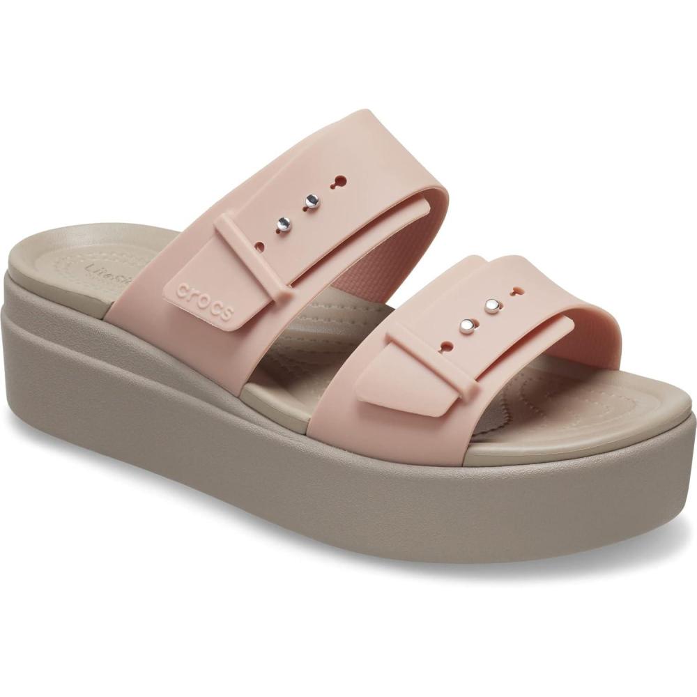 imageCrocs Womens Brooklyn Buckle Low WedgesPale Blush