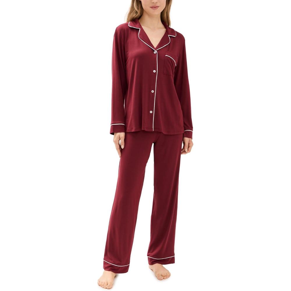 imageEberjey Gisele Classic Womens Pajama Set  Long Sleeve Shirt  Long PantsCabernetIvory