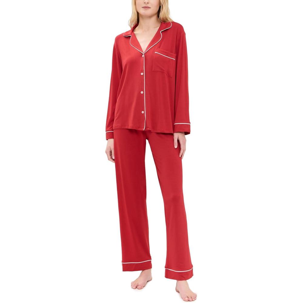 imageEberjey Gisele Classic Womens Pajama Set  Long Sleeve Shirt  Long PantsHaute RedIvory