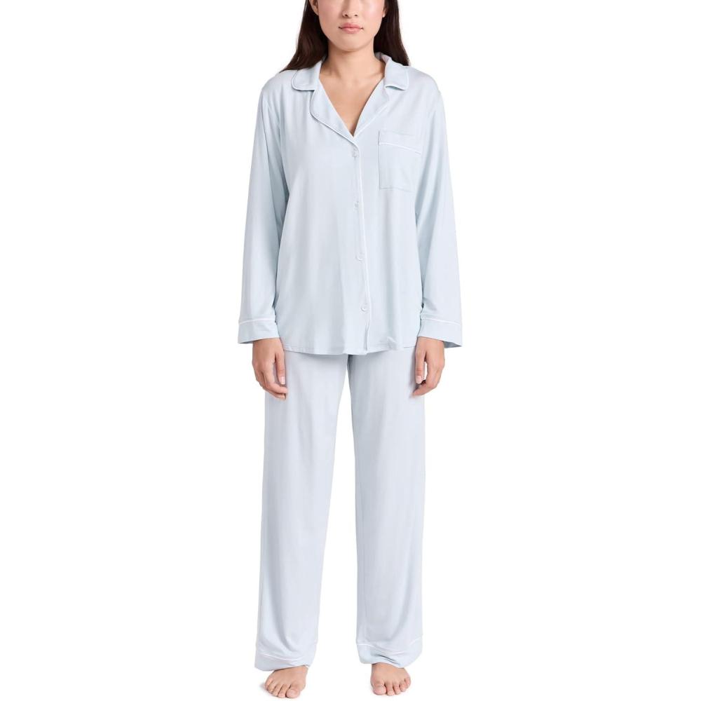 imageEberjey Gisele Classic Womens Pajama Set  Long Sleeve Shirt  Long PantsIce Blue Ivory