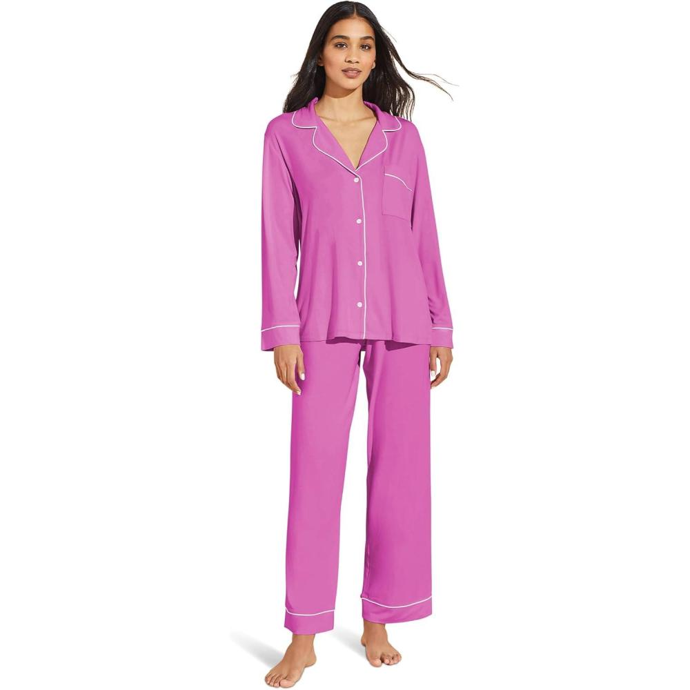 imageEberjey Gisele Classic Womens Pajama Set Long Sleeve Shirt Long PantsItalian RoseIvory
