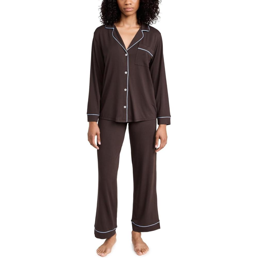imageEberjey Gisele Classic Womens Pajama Set  Long Sleeve Shirt  Long PantsJavaVista Blue