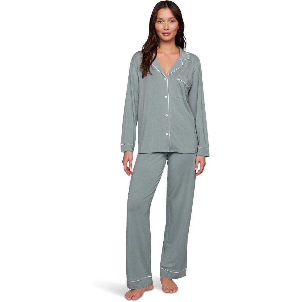 imageEberjey Gisele Classic Womens Pajama Set Long Sleeve Shirt Long PantsLeadIvory