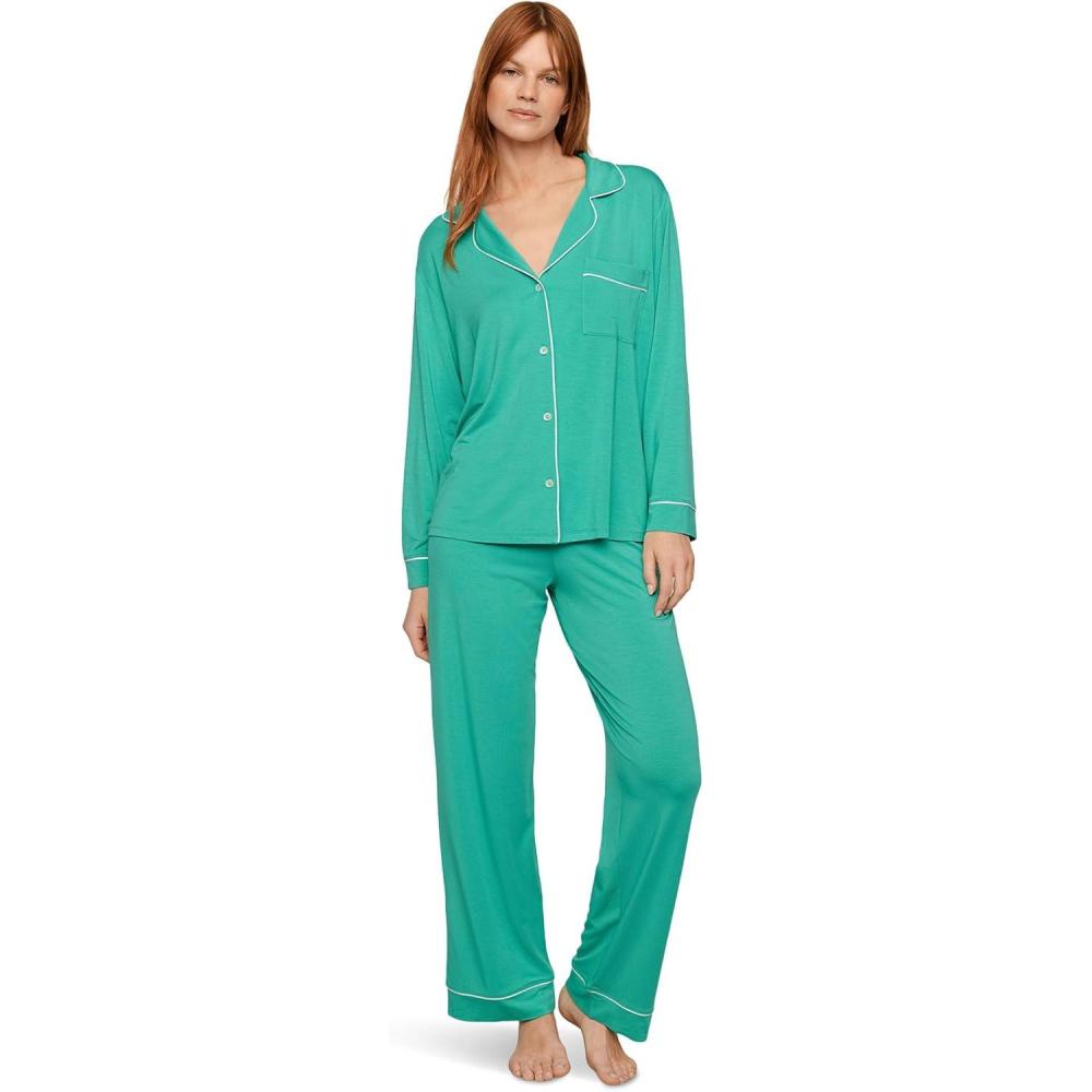 imageEberjey Gisele Classic Womens Pajama Set  Long Sleeve Shirt  Long PantsOasis GreenWhite