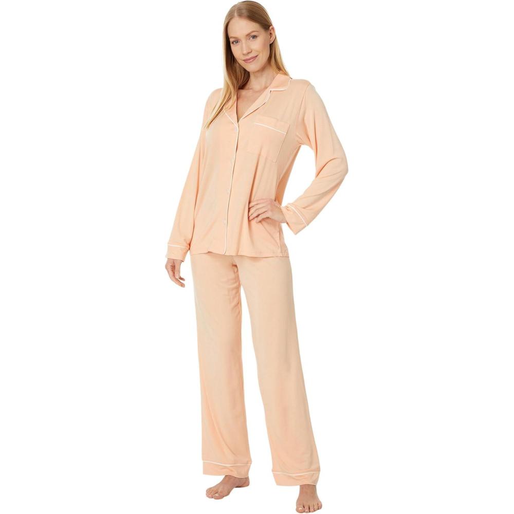 imageEberjey Gisele Classic Womens Pajama Set  Long Sleeve Shirt  Long PantsPeach ParfaitIvory