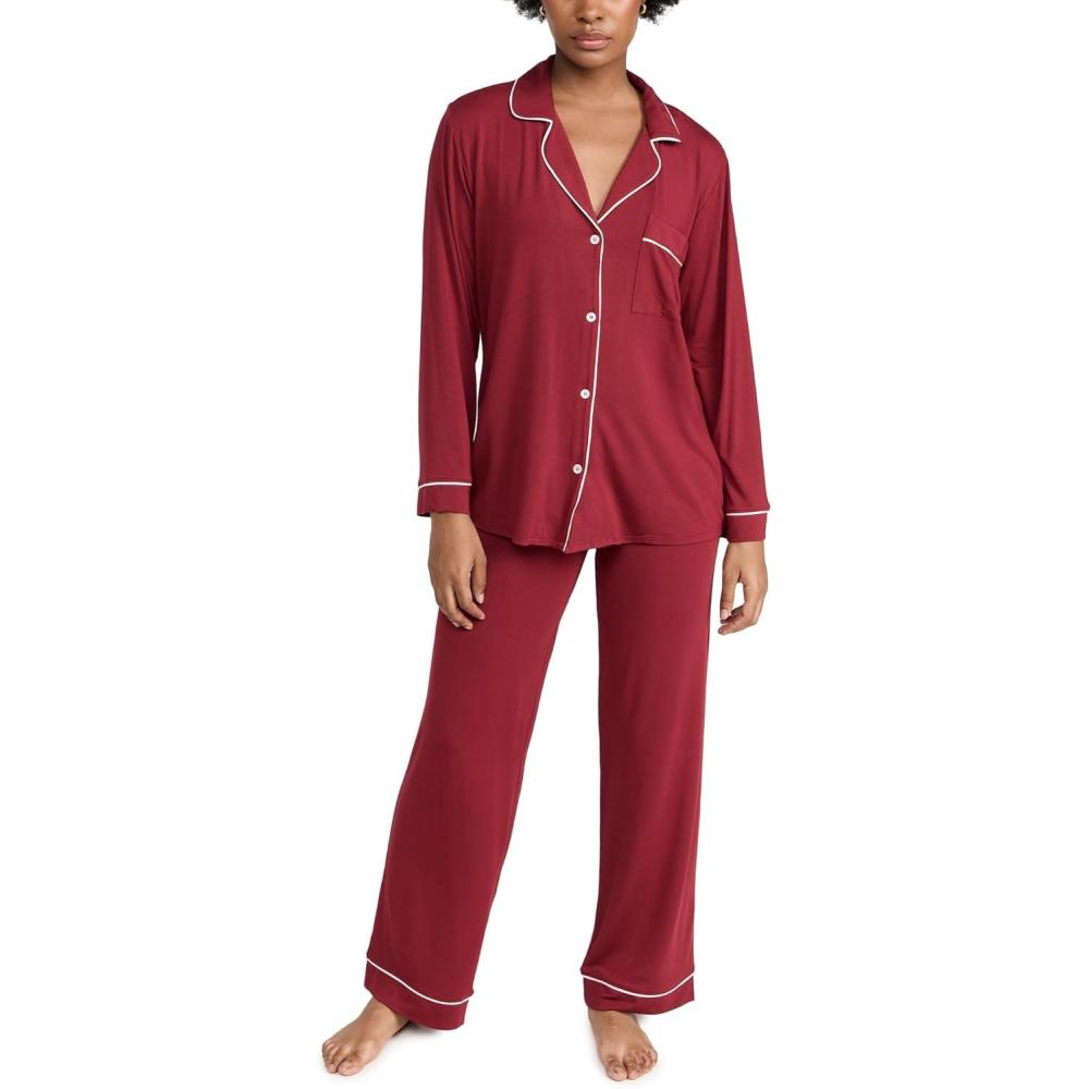 imageEberjey Gisele Classic Womens Pajama Set Long Sleeve Shirt Long PantsSangria