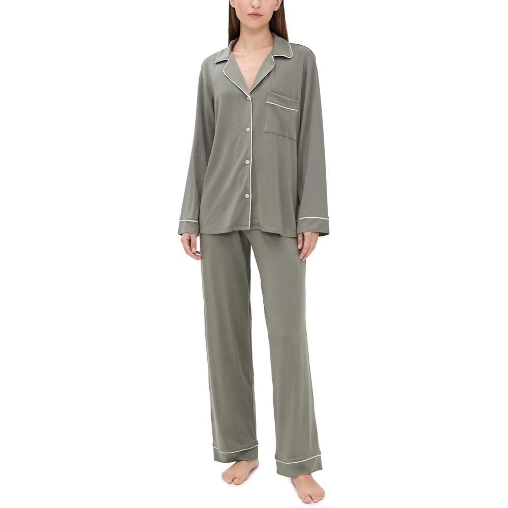 imageEberjey Gisele Classic Womens Pajama Set  Long Sleeve Shirt  Long PantsSmokey OliveIvory