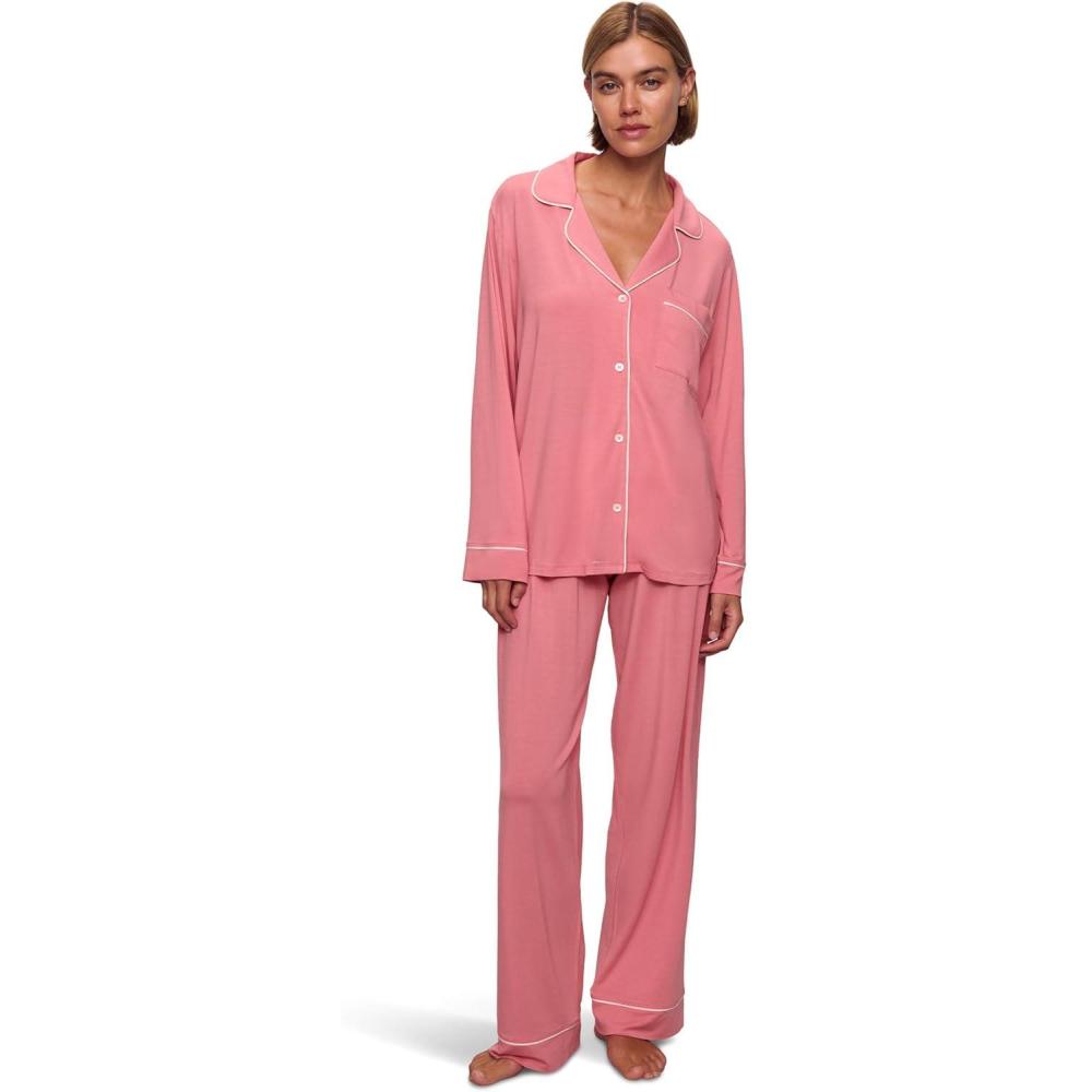 imageEberjey Gisele Classic Womens Pajama Set  Long Sleeve Shirt  Long PantsSunkissed Coral