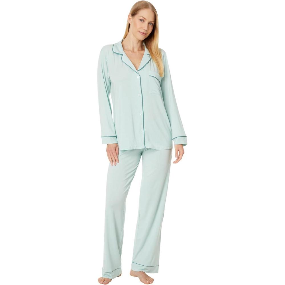 imageEberjey Gisele Classic Womens Pajama Set Long Sleeve Shirt Long PantsSurf SprayAgave