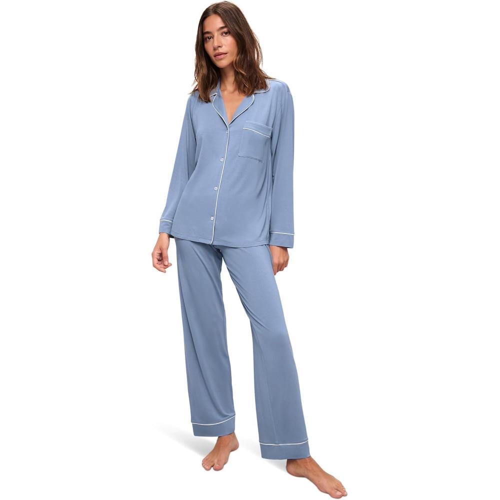 imageEberjey Gisele Classic Womens Pajama Set Long Sleeve Shirt Long PantsWedgewood