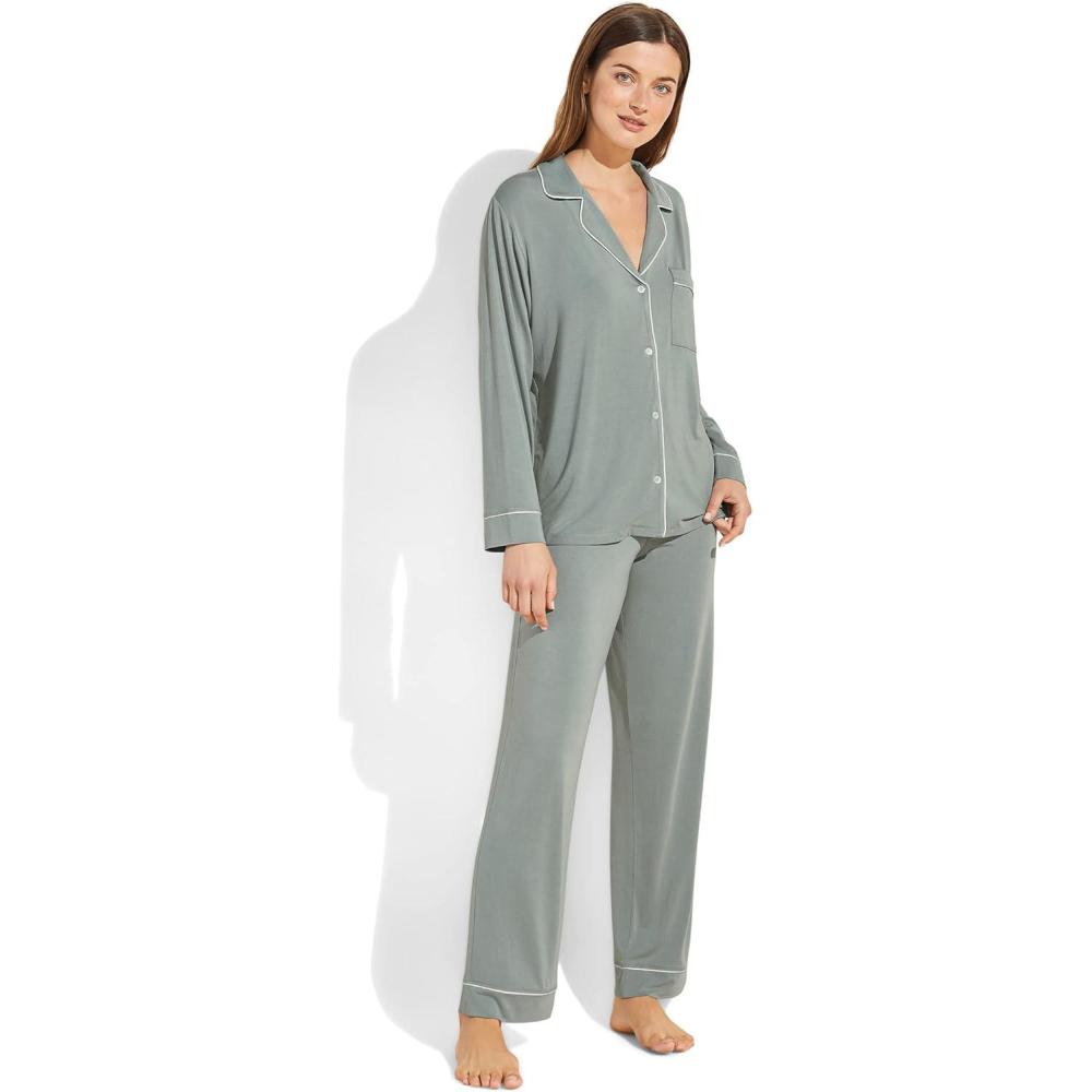 imageEberjey Gisele Classic Womens Pajama Set Long Sleeve Shirt Long PantsWillow GreenBone