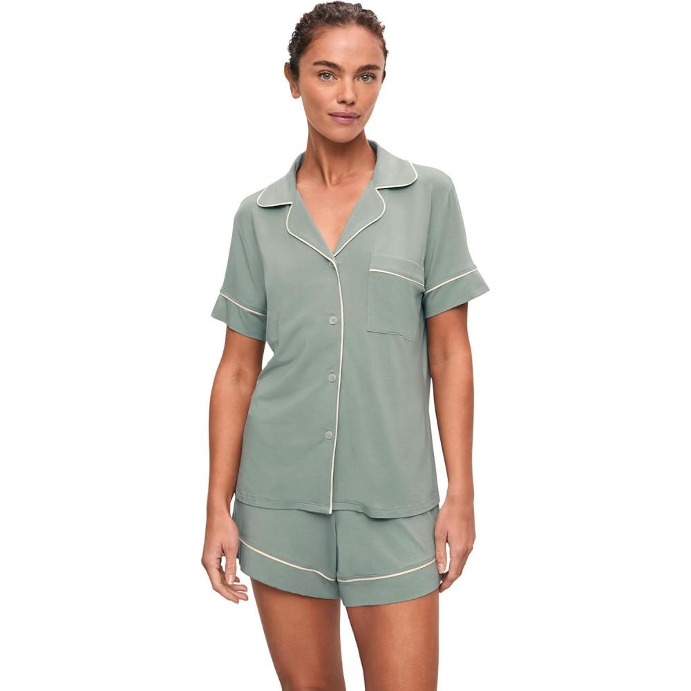 imageEberjey Gisele Relaxed Womens Short PJ SetEucalyptusIvory