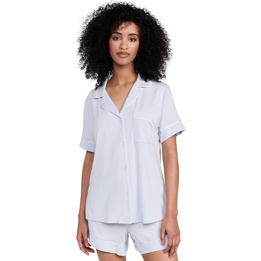 imageEberjey Gisele Relaxed Womens Short PJ SetIce BlueIvory