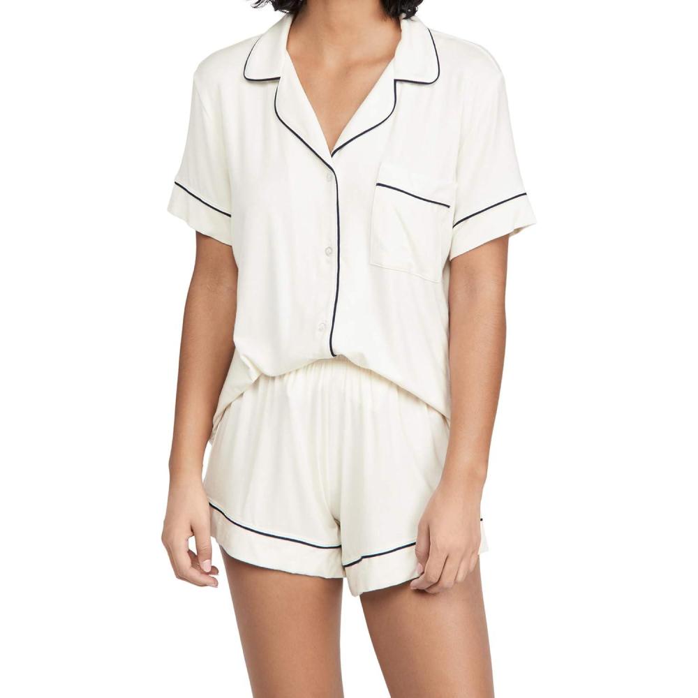 imageEberjey Gisele Relaxed Womens Short PJ SetIvoryNavy
