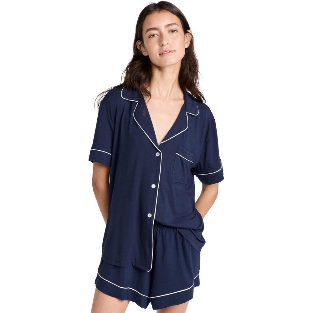 imageEberjey Gisele Relaxed Womens Short PJ SetNavyIvory