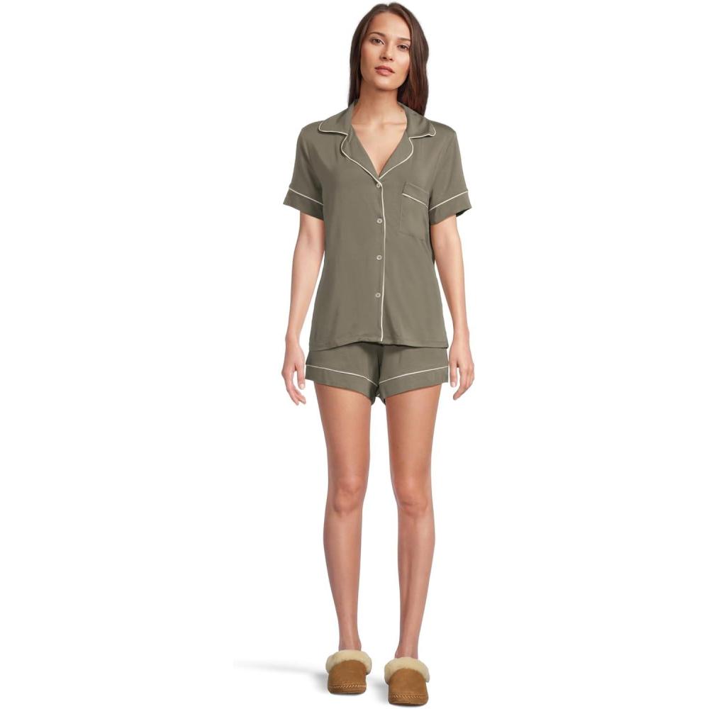 imageEberjey Gisele Relaxed Womens Short PJ SetSmokey OliveIvory