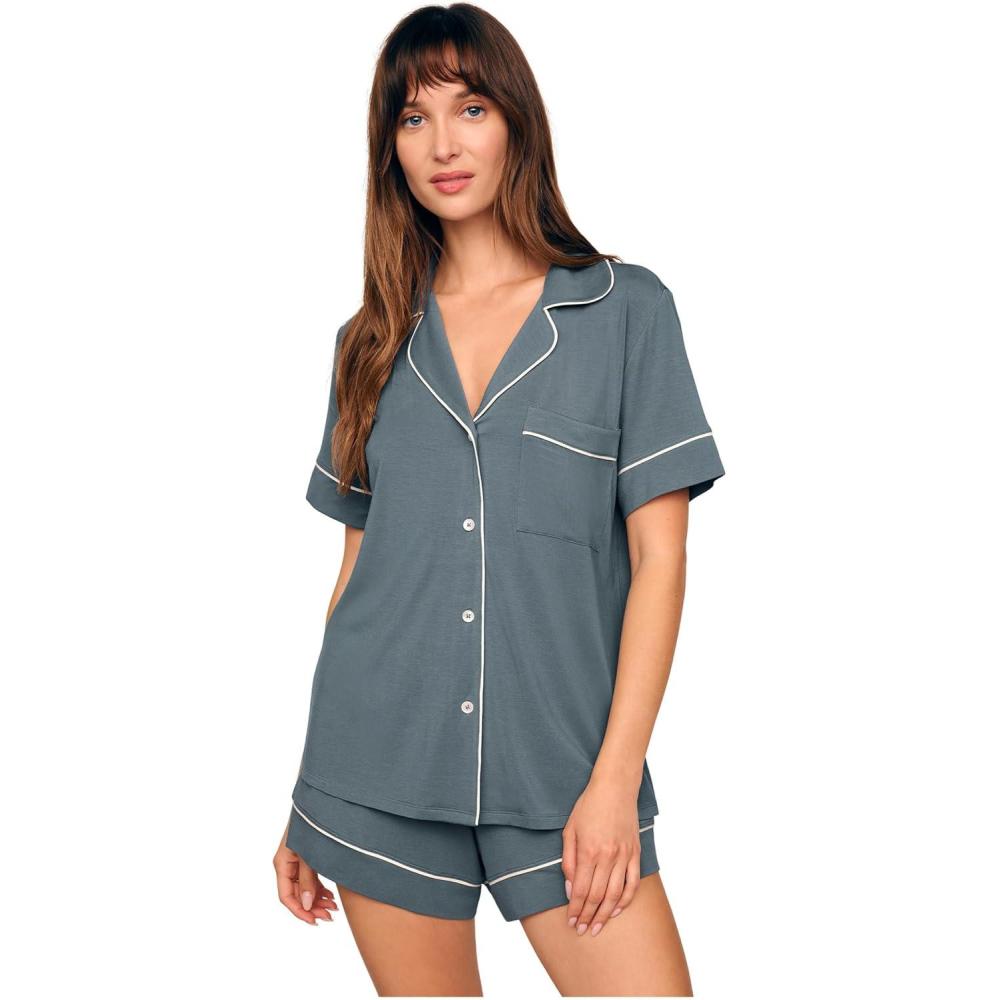 imageEberjey Gisele Relaxed Womens Short PJ SetStone BlueIvory