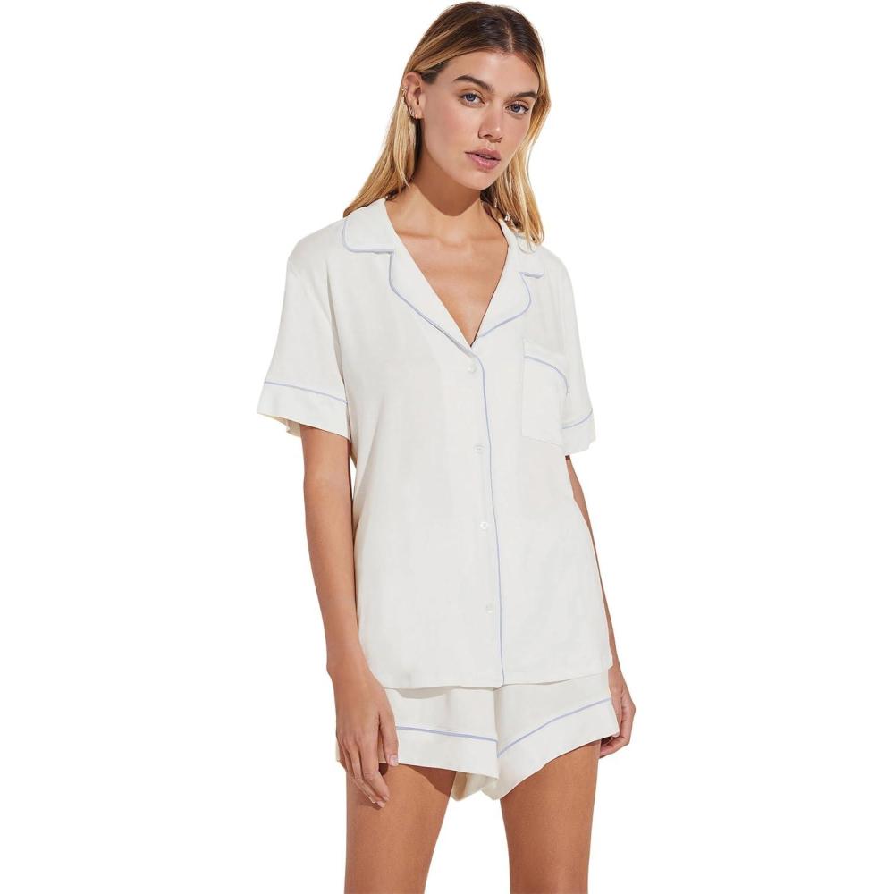 imageEberjey Gisele Relaxed Womens Short PJ SetWhiteIce Blue