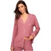 Eberjey Gisele Classic Women’s Pajama Set | Long Sleeve Shirt + Long Pants(Berry Blush/Ivory)