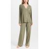 Eberjey Gisele Classic Women’s Pajama Set | Long Sleeve Shirt + Long Pants(Moss/Ivory)
