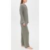 Eberjey Gisele Classic Women’s Pajama Set | Long Sleeve Shirt + Long Pants(Smokey Olive/Ivory)