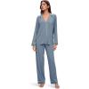 Eberjey Gisele Classic Women’s Pajama Set | Long Sleeve Shirt + Long Pants(Faded Denim/Ivory)