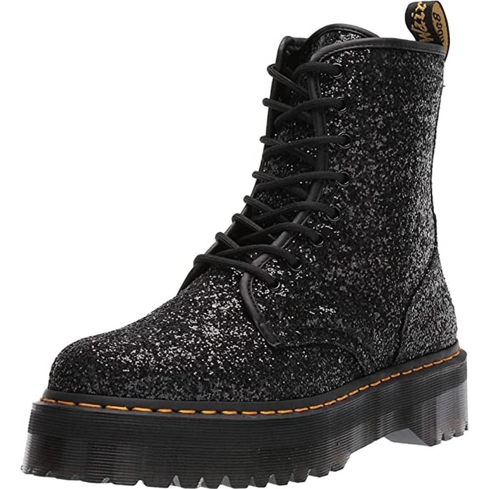 imageDr Martens Jadon 8Eye Leather Platform Boot for Men and WomenBlack Black Glitter 001