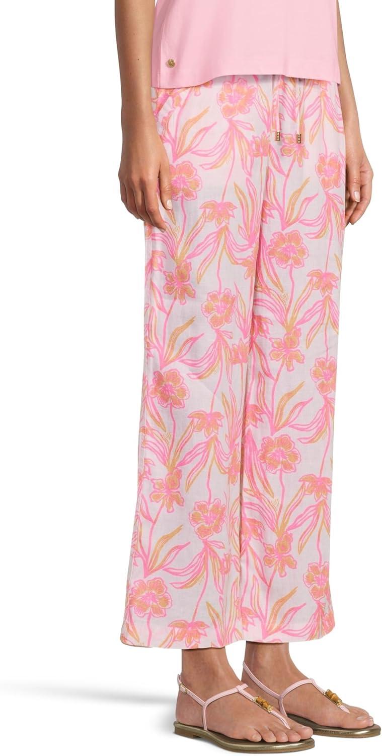 imageLilly Pulitzer Womens Brawley Linen Crop PantsResort White Lovely Long Stems