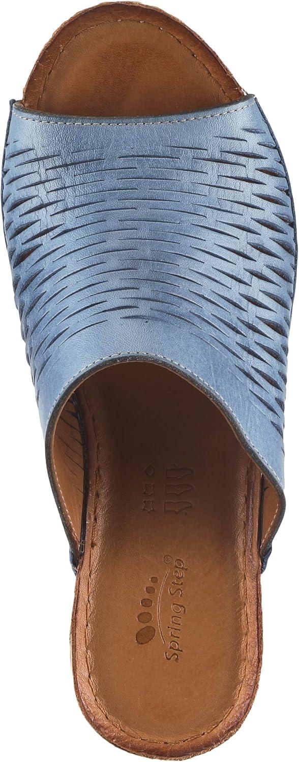 imageSpring Step Cunacena Womens Leather Slip On Wedge Sandal Low Heel Sandals for Women with Die Cut Lattice Stretch Upper Breathable LiningBlue