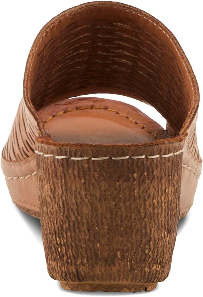 imageSpring Step Cunacena Womens Leather Slip On Wedge Sandal Low Heel Sandals for Women with Die Cut Lattice Stretch Upper Breathable LiningBrown