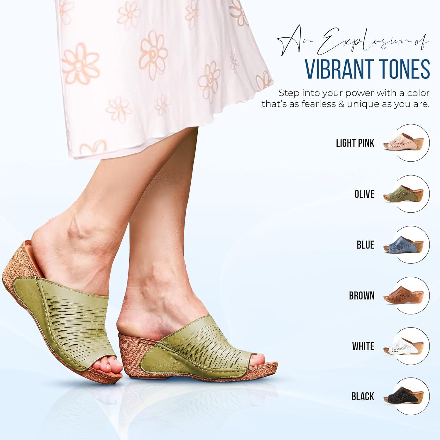 imageSpring Step Cunacena Womens Leather Slip On Wedge Sandal Low Heel Sandals for Women with Die Cut Lattice Stretch Upper Breathable LiningBrown