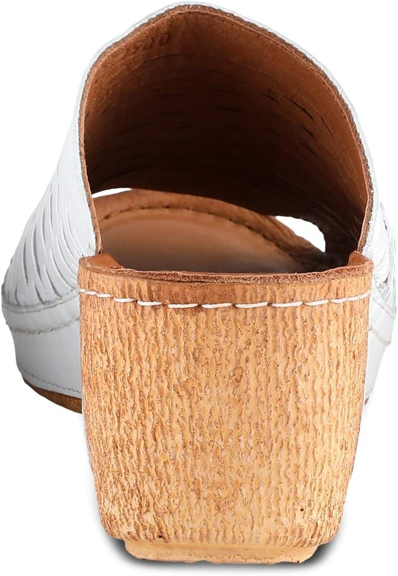 imageSpring Step Cunacena Womens Leather Slip On Wedge Sandal Low Heel Sandals for Women with Die Cut Lattice Stretch Upper Breathable LiningWhite