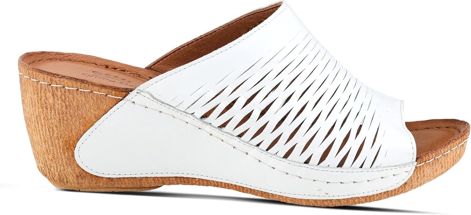 imageSpring Step Cunacena Womens Leather Slip On Wedge Sandal Low Heel Sandals for Women with Die Cut Lattice Stretch Upper Breathable LiningWhite