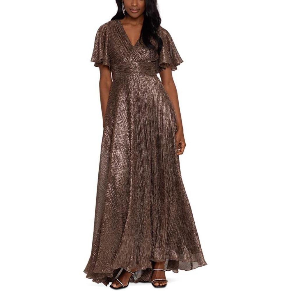 imageBetsy ampamp Adam Long VNeck Flutter Sleeve DressBlackGoldSilver