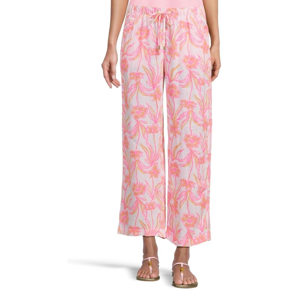 imageLilly Pulitzer Womens Brawley Linen Crop PantsResort White Lovely Long Stems