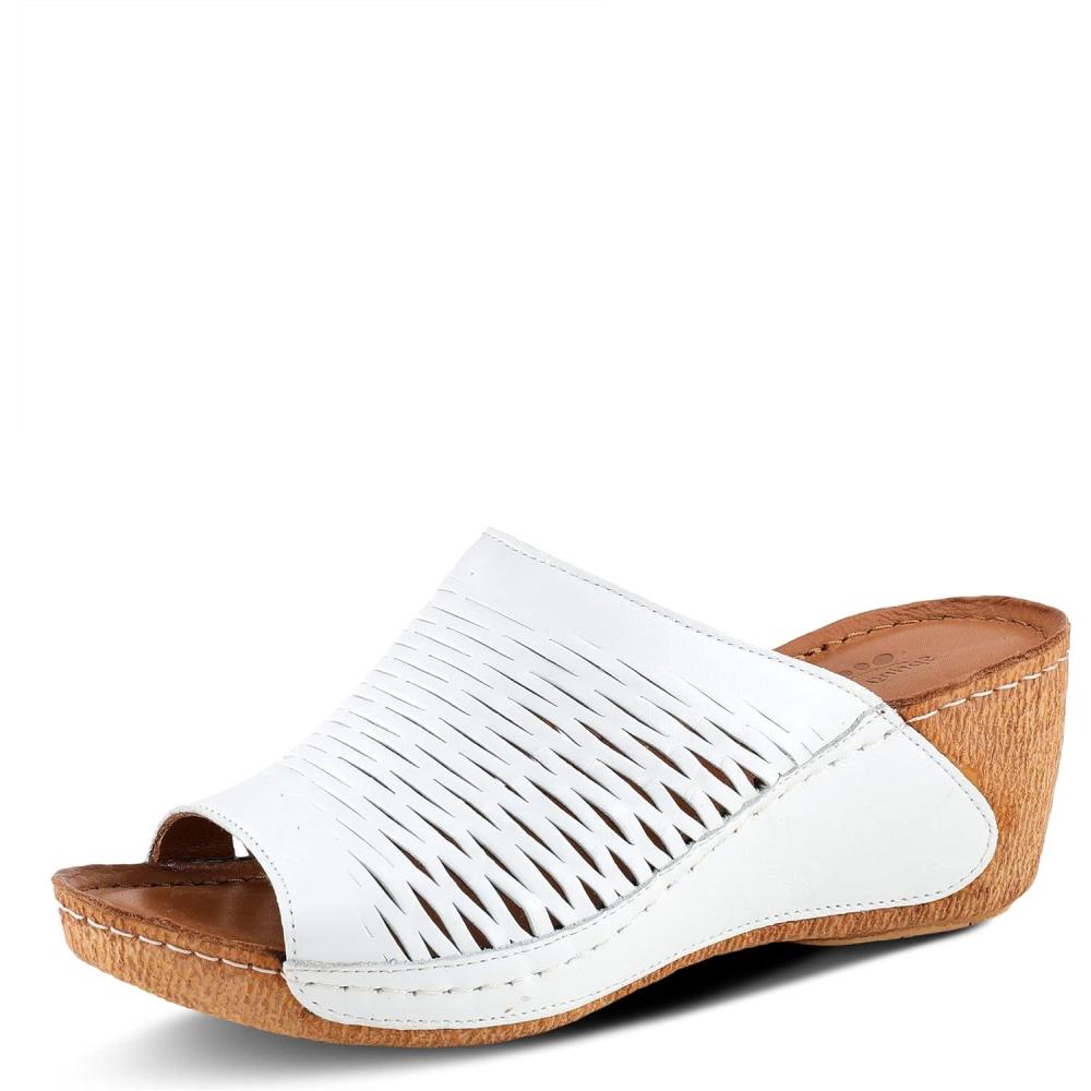 imageSpring Step Cunacena Womens Leather Slip On Wedge Sandal  Low Heel Sandals for Women with Die Cut Lattice Stretch Upper Breathable LiningWhite