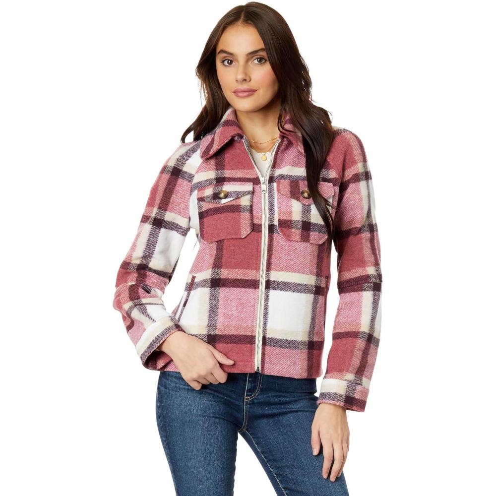 imageZipFront Printed Jacket by Avec Les FillesCranberryCream Plaid