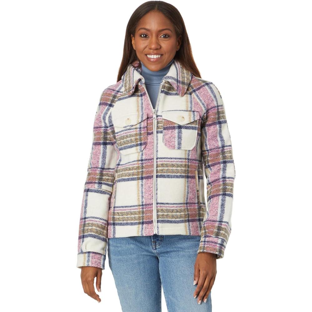 imageZipFront Printed Jacket by Avec Les FillesNavyPinkCream Plaid