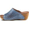 Spring Step Cunacena Women’s Leather Slip On Wedge Sandal | Low Heel Sandals for Women with Die Cut Lattice, Stretch Upper, Breathable Lining(Blue)