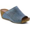 Spring Step Cunacena Women’s Leather Slip On Wedge Sandal | Low Heel Sandals for Women with Die Cut Lattice, Stretch Upper, Breathable Lining(Blue)