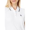 U.S. Polo Assn. Women’s Classic Stretch Pique Polo Shirt(White/Navy)