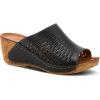 Spring Step Cunacena Women’s Leather Slip On Wedge Sandal | Low Heel Sandals for Women with Die Cut Lattice, Stretch Upper, Breathable Lining(Black)