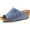 Spring Step Cunacena Women’s Leather Slip On Wedge Sandal | Low Heel Sandals for Women with Die Cut Lattice, Stretch Upper, Breathable Lining(Blue)