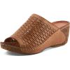 Spring Step Cunacena Women’s Leather Slip On Wedge Sandal | Low Heel Sandals for Women with Die Cut Lattice, Stretch Upper, Breathable Lining(Brown)