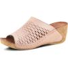 Spring Step Cunacena Women’s Leather Slip On Wedge Sandal | Low Heel Sandals for Women with Die Cut Lattice, Stretch Upper, Breathable Lining(Light Pink)