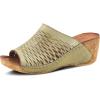 Spring Step Cunacena Women’s Leather Slip On Wedge Sandal | Low Heel Sandals for Women with Die Cut Lattice, Stretch Upper, Breathable Lining(Olive)