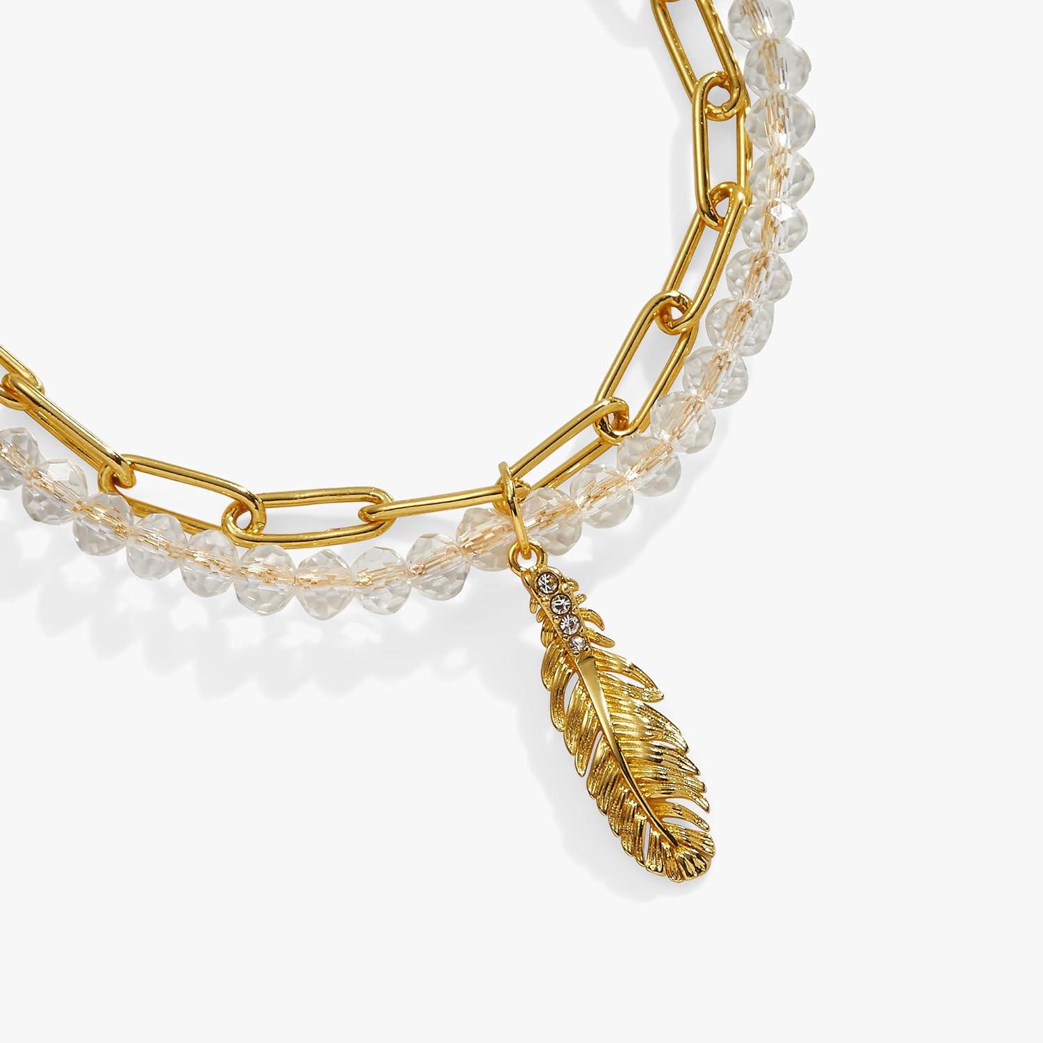 imageAlex and Ani Feather Adjustable Chain Bracelet Shiny Gold Finish 2 to 35in