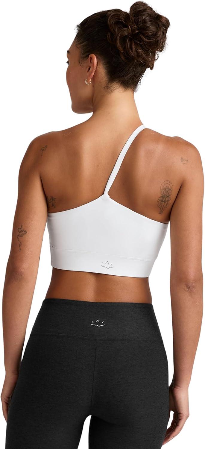 imageBeyond Yoga Womens Spacedye One Shoulder Long Line Light Support BraCloud White